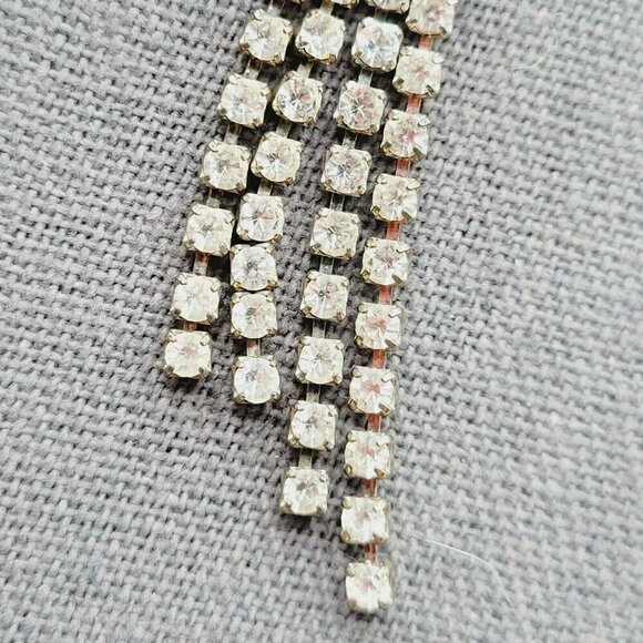 Vintage Rhinestone Drop Dangle Earrings Pink & Clear 2.25" Left Ear Right Ear - Picture 6 of 7